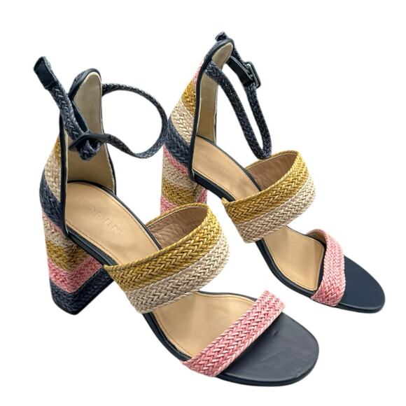 Boden-size 8/39 Woven Striped Heeled Sandals Multicolor Pink & Blue - Picture 1 of 9
